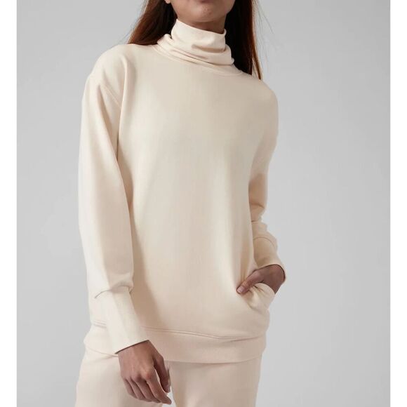 Athleta "Balance Cinche" Ivory/Cream Modal Turtleneck Sweatshirt size Small - Picture 1 of 10